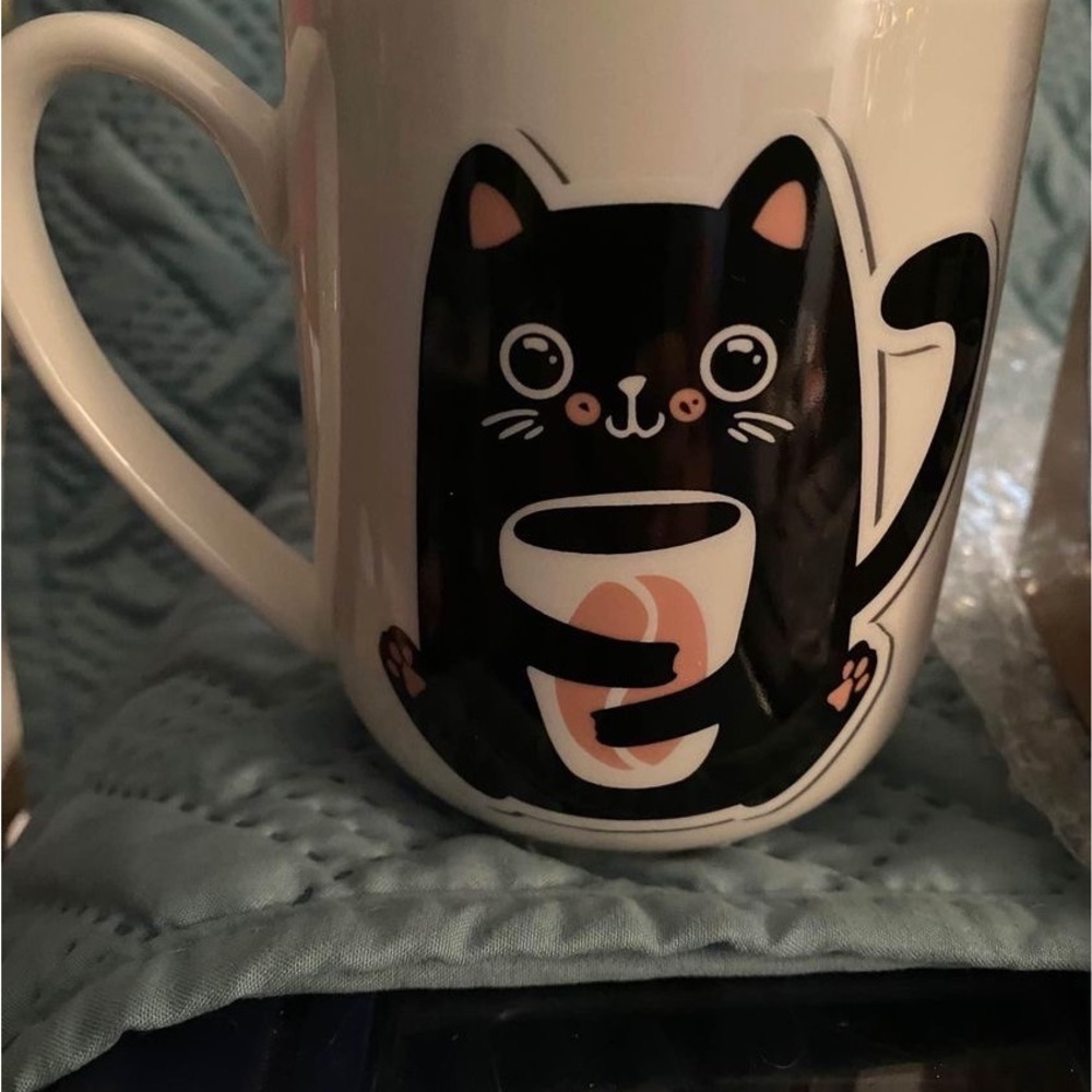 Cat Lady Cat Lover Coffee Mug Black Cat Kitty Cat Cat Holding Coffee NIB